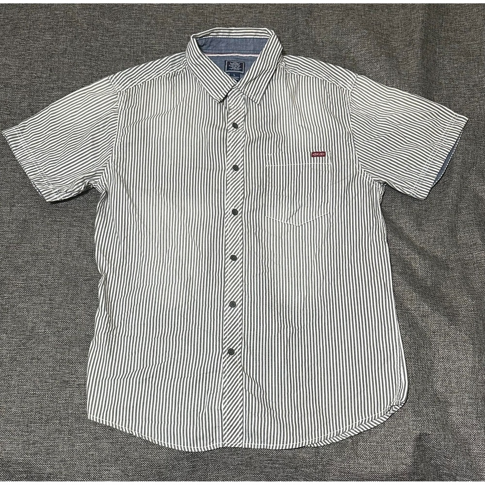Black Jack Duo‎ Men's Size L Striped Grayish Black Short Sleeve Shirt
